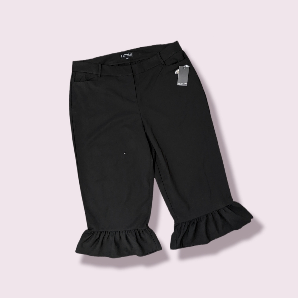Eloquii Black Cropped Ruffle-Hem Pants